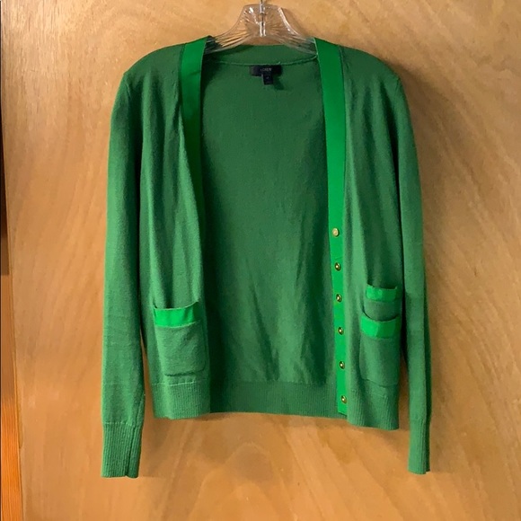 J. Crew Sweaters - J Crew green ribbon cardigan